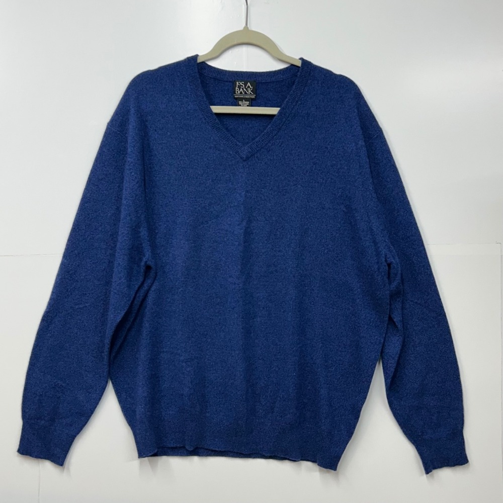 Jos. A. Bank Executive Collection Blue 100% Cashmere V-Neck Sweater Mens Large